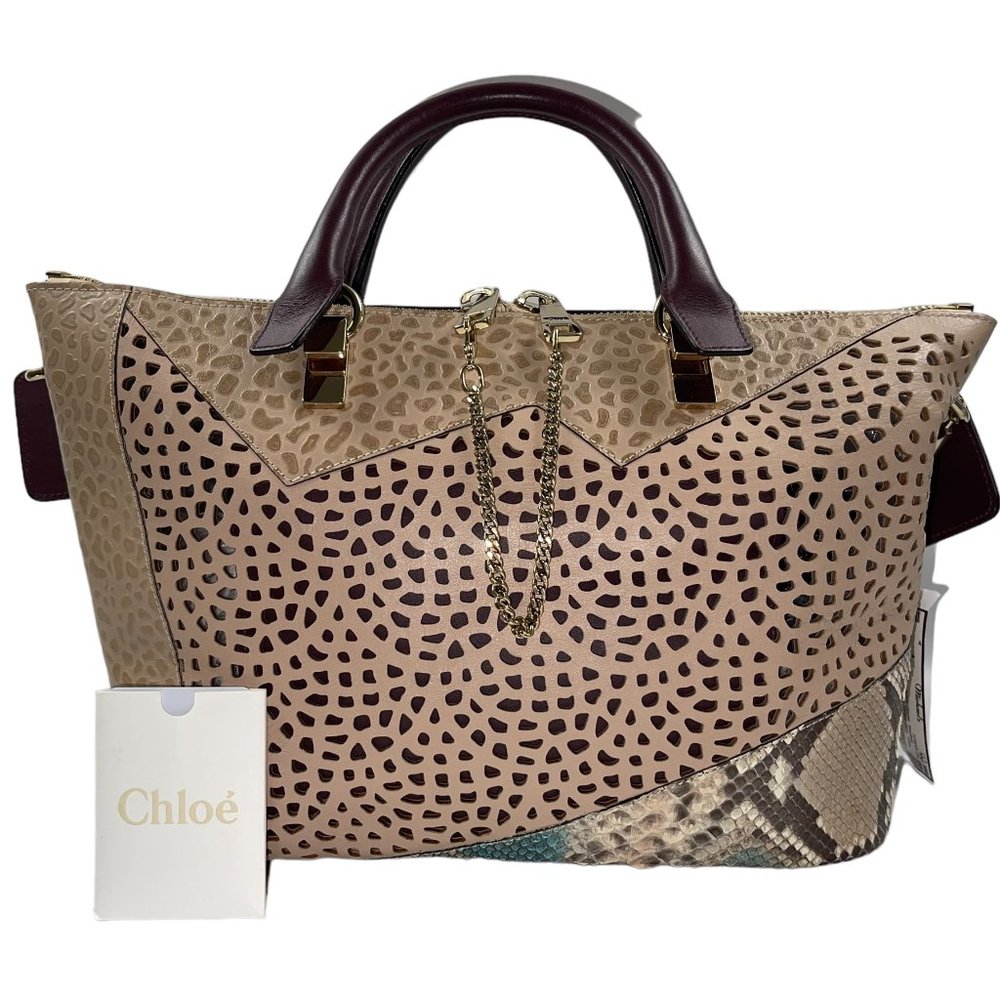 CHLOE BAYLEE Cut Out Multicolor Python Satchel Tote Handbag
